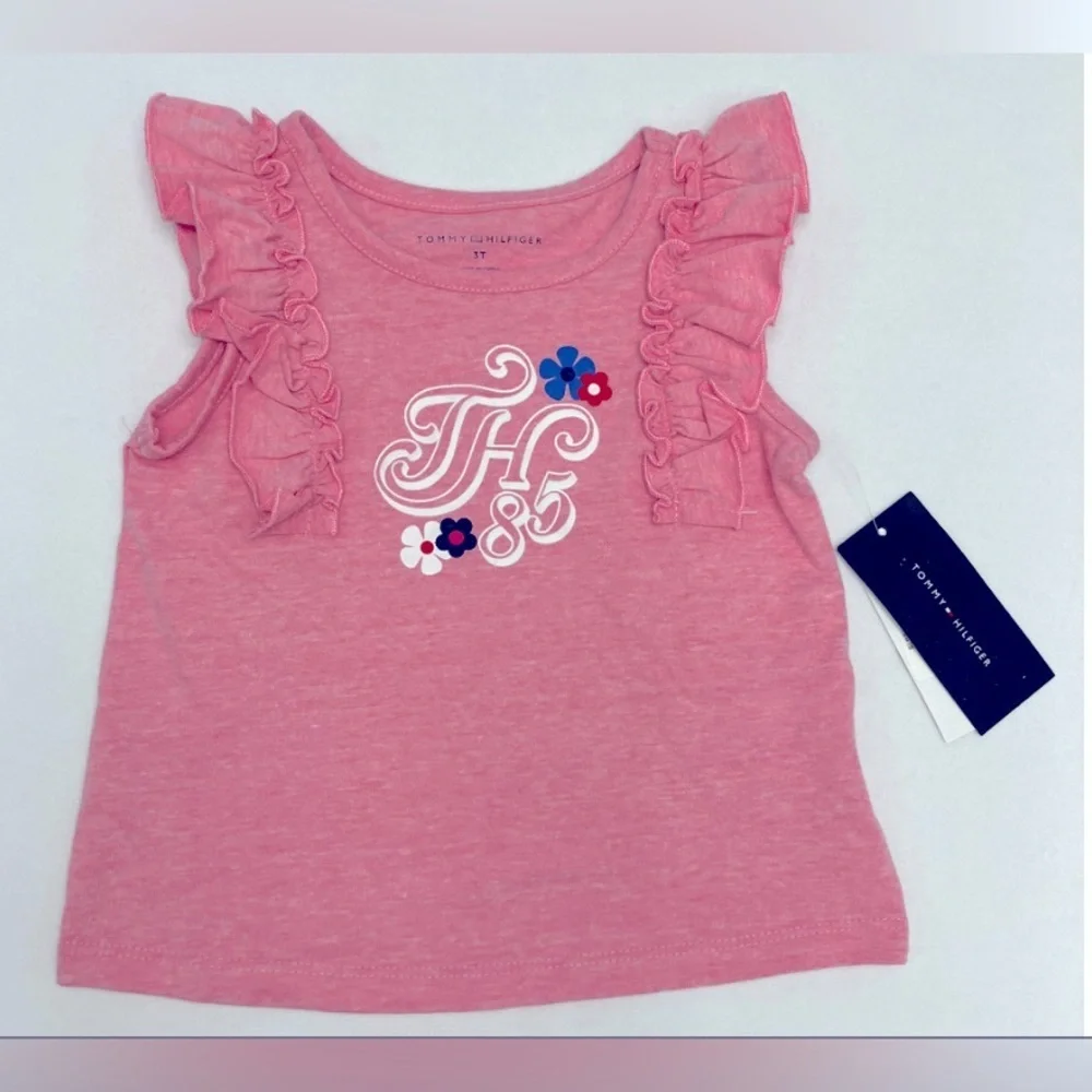 Tommy Hilfiger Pink Short Sleeve Tee with Floral Graphic